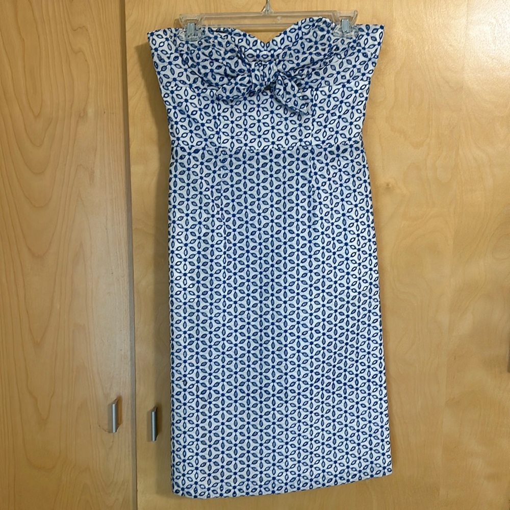 Shoshanna Blue/White Eyelet Strapless Midi
